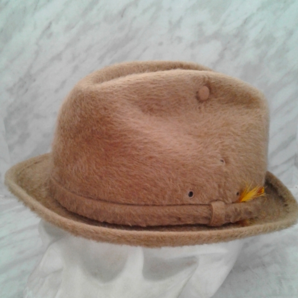 Borsalino Fedora Fur felt hat cap Size 6 7/8 (55) Made in Italy beige camel 1857